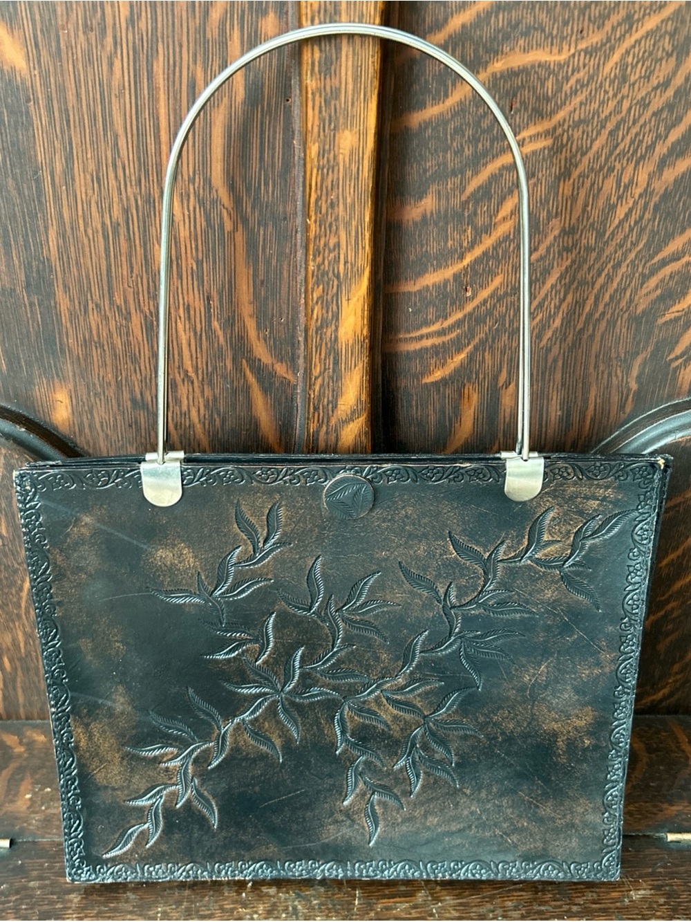 Embossed Flowers Leather Purse Handbag Zebra Brown Black White Square